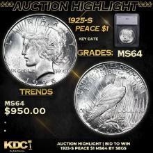 ***Auction Highlight*** 1925-s Peace Dollar $1 Graded ms64 By SEGS (fc)