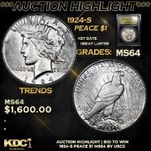 ***Auction Highlight*** 1924-s Peace Dollar $1 Graded Choice Unc By USCG (fc)