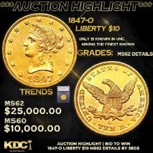 ***Auction Highlight*** 1847-o Gold Liberty Eagle $10 Graded ms62 details By SEGS (fc)