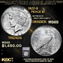 ***Auction Highlight*** 1922-s Peace Dollar $1 Graded ms65 By SEGS (fc)