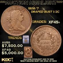 ***Auction Highlight*** 1808/7 Draped Bust Half Cent 1/2c Graded xf45+ By SEGS (fc)