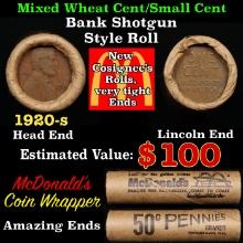 Lincoln Wheat Cent 1c Mixed Roll Orig Brandt McDonalds Wrapper, 1920-s end, Wheat other end