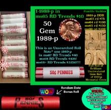 THIS AUCTION ONLY! BU Shotgun Lincoln 1c roll, 1989-p 50 pcs Plus one bonus random date BU roll! Ban