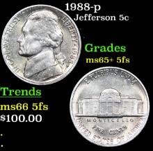 1988-p Jefferson Nickel 5c Grades GEM+ 5fs