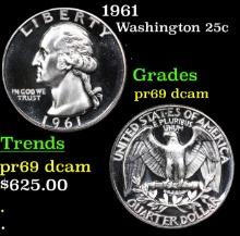 Proof 1961 Washington Quarter 25c Grades GEM++ Proof Deep Cameo