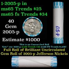 BU Shotgun Jefferson 5c roll, 2005-p Ocean 40 pcs Bank $2 Nickel Wrapper