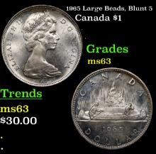 1965 Large Beads, Blunt 5 Canada Dollar 1 Grades Select Unc