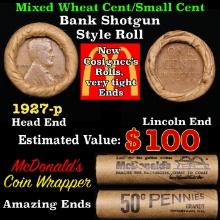 Lincoln Wheat Cent 1c Mixed Roll Orig Brandt McDonalds Wrapper, 1927-p end, Wheat other end