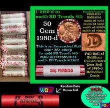 THIS AUCTION ONLY! BU Shotgun Lincoln 1c roll, 1980-d 50 pcs Plus one bonus random date BU roll! Ban