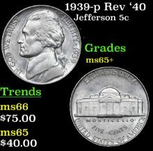 1939-p Rev '40 Jefferson Nickel 5c Grades GEM+ Unc