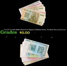 Lot of 10 2006-2008 Zimbabwe Hyperinflation Notes, Various Denominations