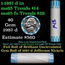 BU Shotgun Jefferson 5c roll, 1987-d 40 pcs Bank $2 Nickel Wrapper