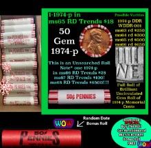 THIS AUCTION ONLY! BU Shotgun Lincoln 1c roll, 1974-p 50 pcs Plus one bonus random date BU roll! Ban