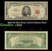 1963 $5 Red Seal United States Note Grades vf++