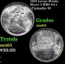 1965 Large Beads, Blunt 5 Canada Dollar KM# 64.1 1 Grades Select Unc