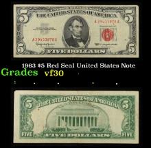 1963 $5 Red Seal United States Note Grades vf++