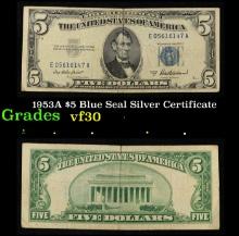 1953A $5 Blue Seal Silver Certificate Grades vf++