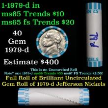 BU Shotgun Jefferson 5c roll, 1979-d 40 pcs Bank $2 Nickel Wrapper