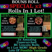 2x BU Shotgun Lincoln 1c rolls, 1979-d & 2002-d 50 pcs 50c