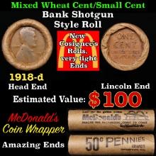 Lincoln Wheat Cent 1c Mixed Roll Orig Brandt McDonalds Wrapper, 1918-d end, Wheat other end