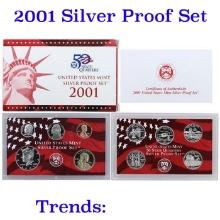 2001 United States Silver Proof Set - 10 pc set, about 1 1/2 ounces of pure silver