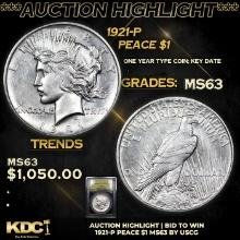 ***Auction Highlight*** 1921-p Peace Dollar $1 Graded Select Unc By USCG (fc)