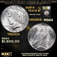 ***Auction Highlight*** 1928-s Peace Dollar $1 Graded Choice Unc By USCG (fc)