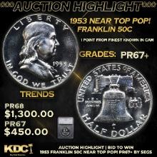 Proof ***Auction Highlight*** 1953 Franklin Half Dollar Near TOP POP! 50c Graded pr67+ BY SEGS (fc)