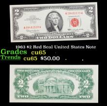 1963 $2 Red Seal United States Note Grades Gem CU