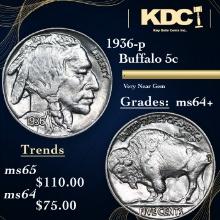 1936-p Buffalo Nickel 5c Grades Choice+ Unc