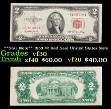 **Star Note** 1953 $2 Red Seal United States Note Grades vf++