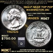 ***Auction Highlight*** 1964-p Washington Quarter Near Top Pop! 25c Graded ms67 BY SEGS (fc)