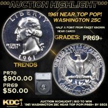 Proof ***Auction Highlight*** 1961 Washington Quarter Near Top Pop! 25c Graded pr69+ BY SEGS (fc)