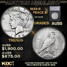 ***Auction Highlight*** 1934-s Peace Dollar $1 Graded au55 By SEGS (fc)