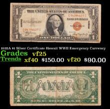 1935A $1 Silver Certificate Hawaii WWII Emergency Currency Grades vf+