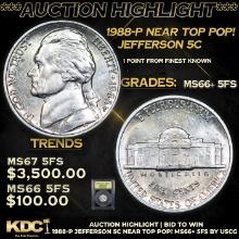 ***Auction Highlight*** 1988-p Jefferson Nickel Near TOP POP! 5c Graded ms66+ 5fs BY USCG (fc)