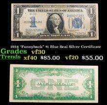 1934 "Funnyback" $1 Blue Seal Silver Certificate Grades vf++