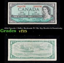 1954 Canada 1 Dollar Banknote P# 75b, Sig. Beattie & Rasminsky Grades vf+