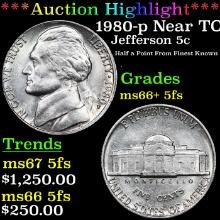 ***Auction Highlight*** 1980-p Jefferson Nickel Near TOP POP! 5c Graded GEM++ 5fs By USCG (fc)