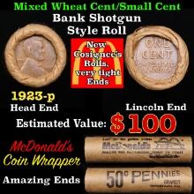 Lincoln Wheat Cent 1c Mixed Roll Orig Brandt McDonalds Wrapper, 1923-p end, Wheat other end