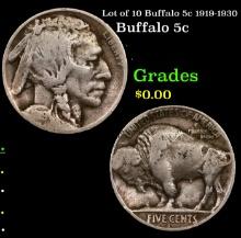 Lot of 10 Buffalo 5c 1919-1930 Buffalo Nickel 5c Grades