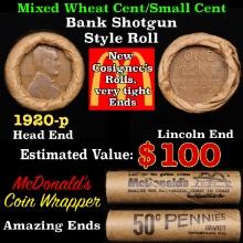 Lincoln Wheat Cent 1c Mixed Roll Orig Brandt McDonalds Wrapper, 1920-p end, Wheat other end