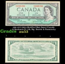1961-1972 (1954 Modified Hair Issue) Canada $1 Banknote P# 75b, Sig. Beattie & Rasminsky Grades Sele