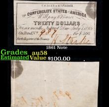 1861 Confederate States Twenty Dollars Note Grades Choice AU/BU Slider