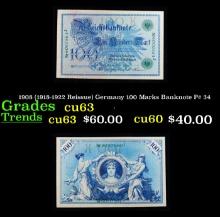 1908 (1918-1922 Reissue) Germany 100 Marks Banknote P# 34 Grades Select CU