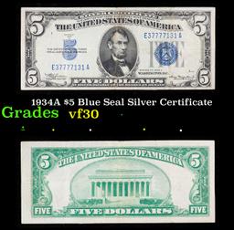 1934A $5 Blue Seal Silver Certificate Grades vf++