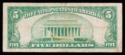 1934A $5 Blue Seal Silver Certificate Grades vf+