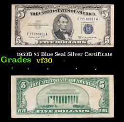 1953B $5 Blue Seal Silver Certificate Grades vf++