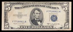 1953B $5 Blue Seal Silver Certificate Grades vf++