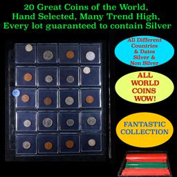 20 Great Coins of the World, hand selected, many trend high, every lot guaranteed to contain Silver.